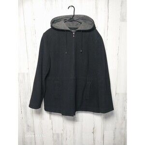 Fleet Street Wool Womens XL Black Wool Blend Zip-Up Hooded Coat